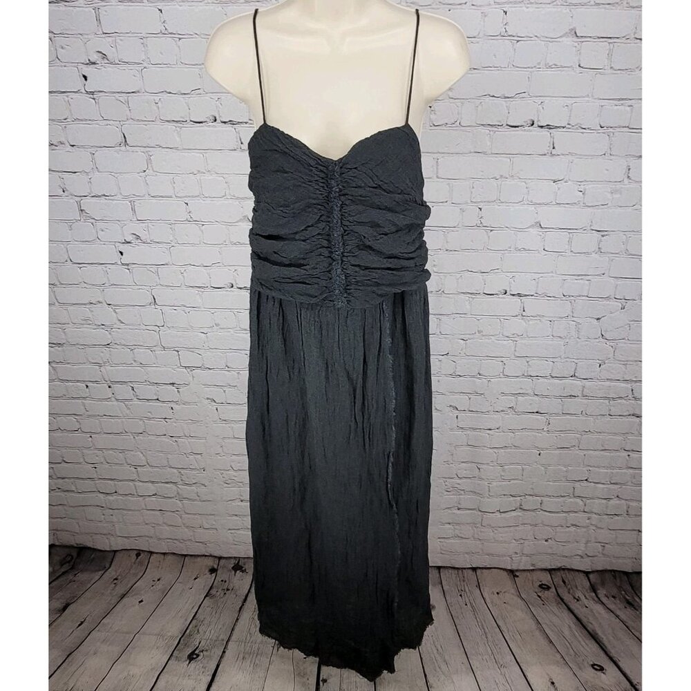 MASSCOB Grey Linen Strappy Ruched Cotton Lined Dress Spain Made Small S *strap